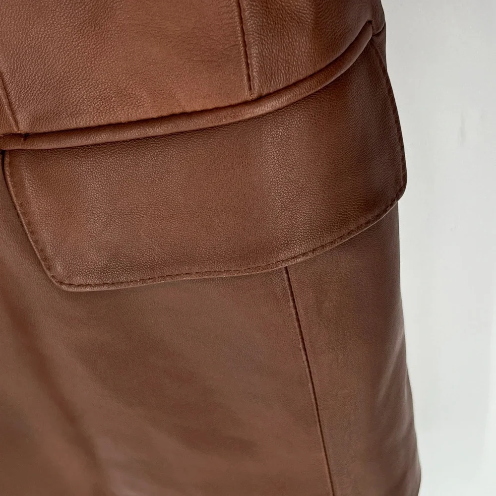 Stafford Brown Genuine Leather Blazer Jacket Mens‎ M Y2K Minimalist Sport Coat
